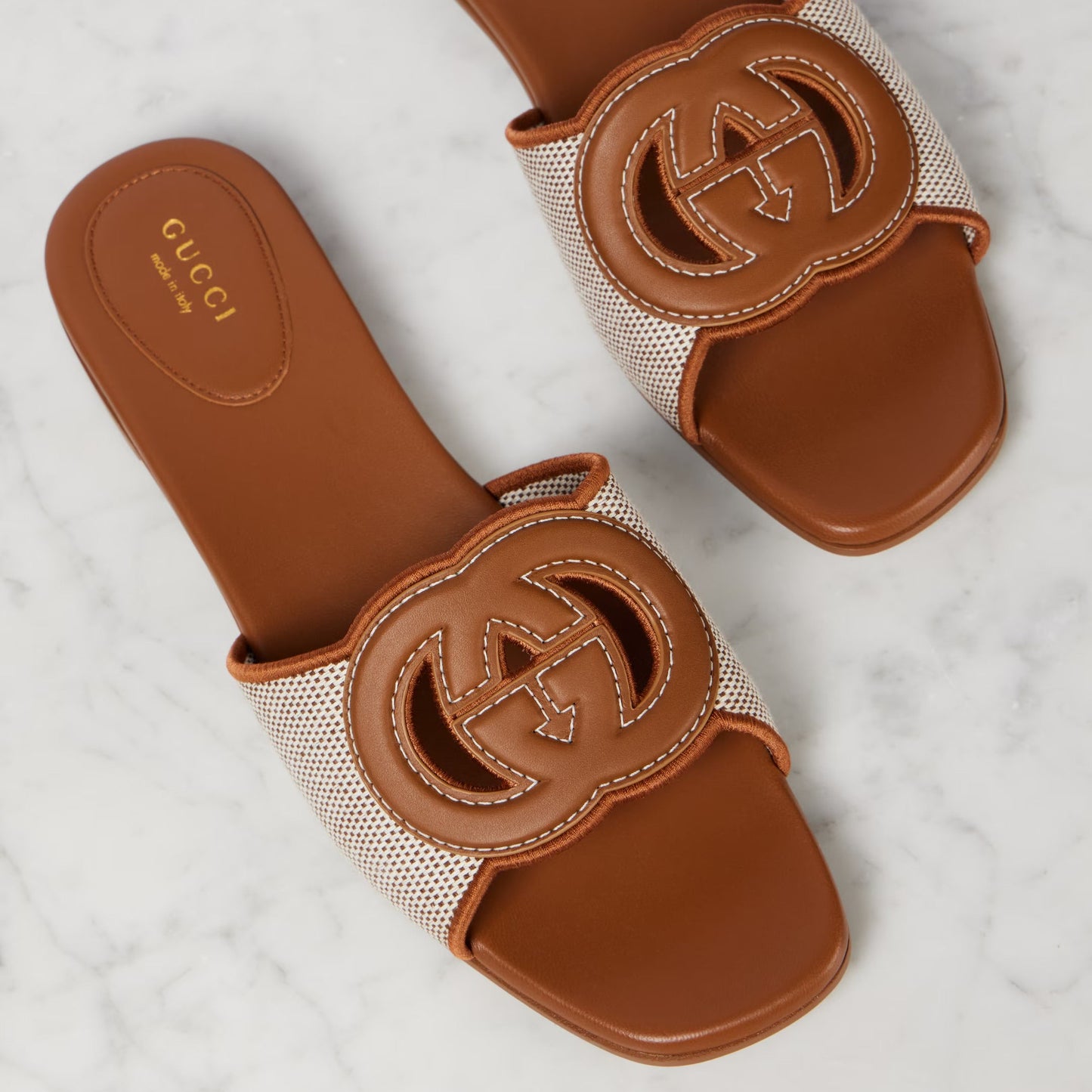 GG TWO TONED INTERLOCKING SLIDES - BROWN & NUDE (CLEARANCE)