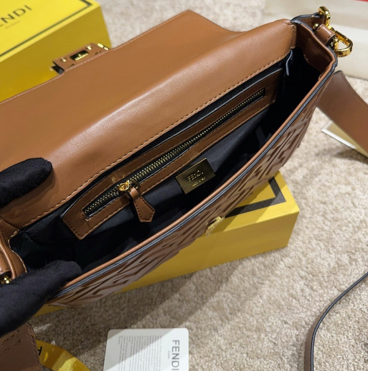 MINI EMBOSSED BAGUETTE BAG – BROWN