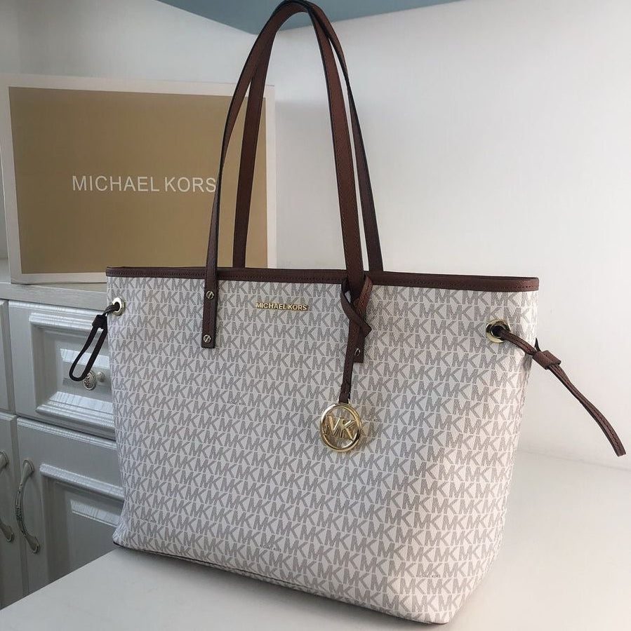 LARGE SAFFIANO LEATHER TOTE BAG - BROWN