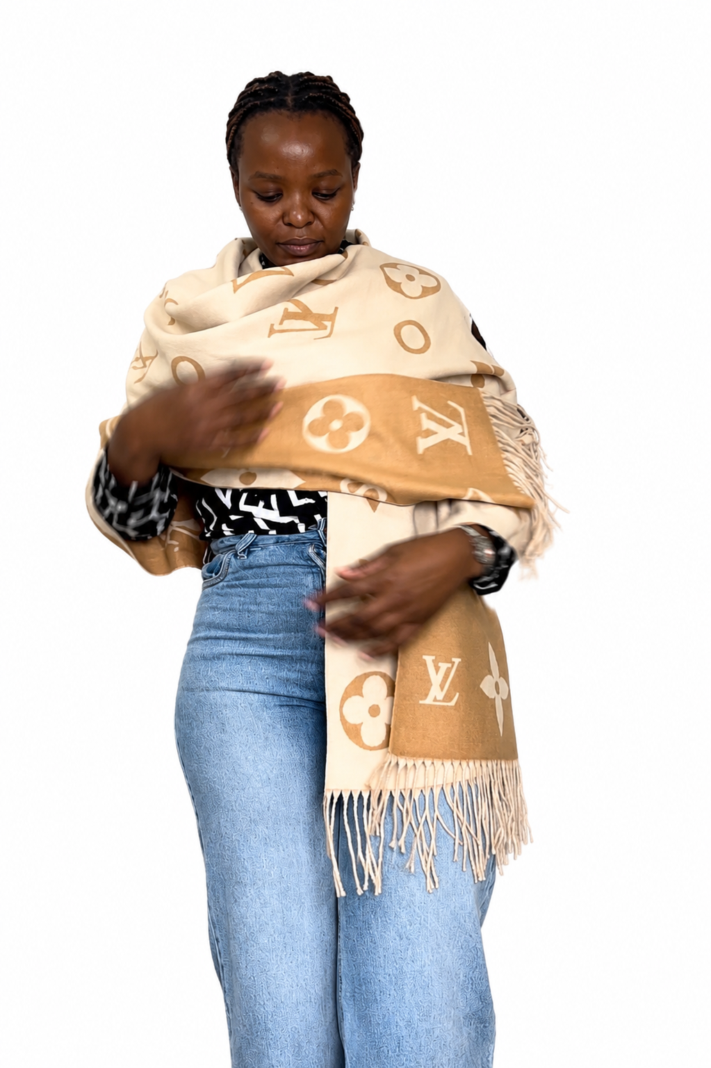 LL WINTER  DOUBLE SIDED SHAWL - NUDE