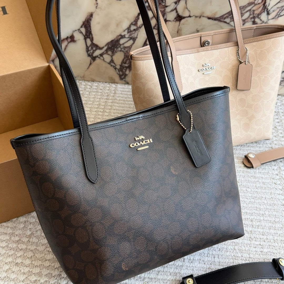 LARGE CITY TOTE - DARK BROWN