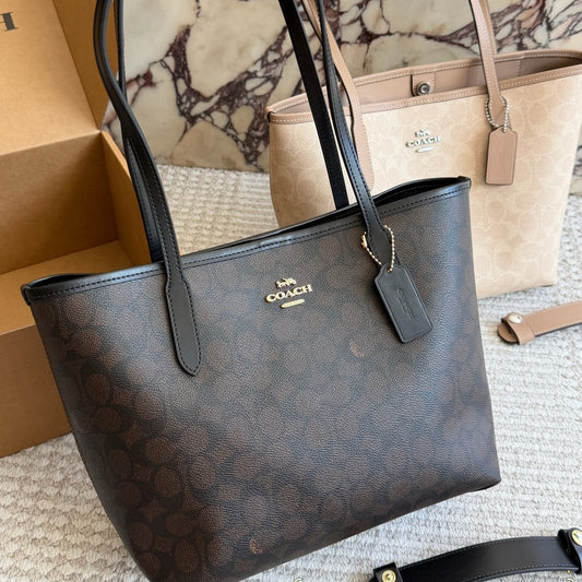 LARGE CITY TOTE - DARK BROWN