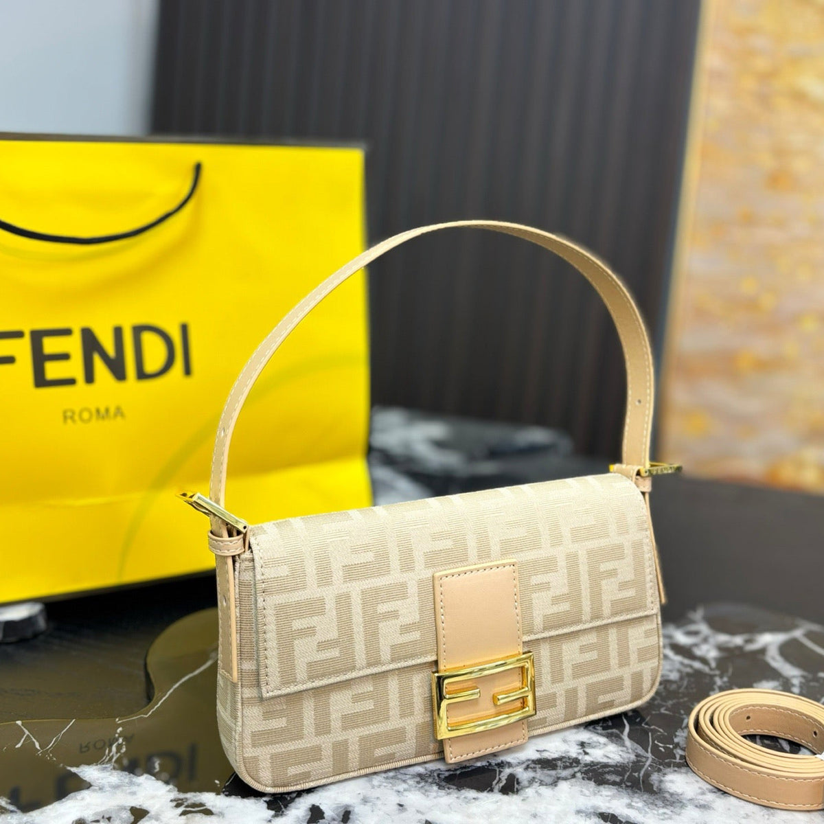 MONOGRAM BAGUETTE SHOULDER BAG – BEIGE