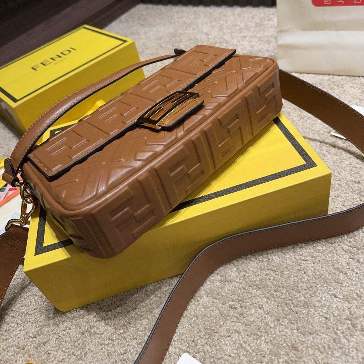 MINI EMBOSSED BAGUETTE BAG – BROWN