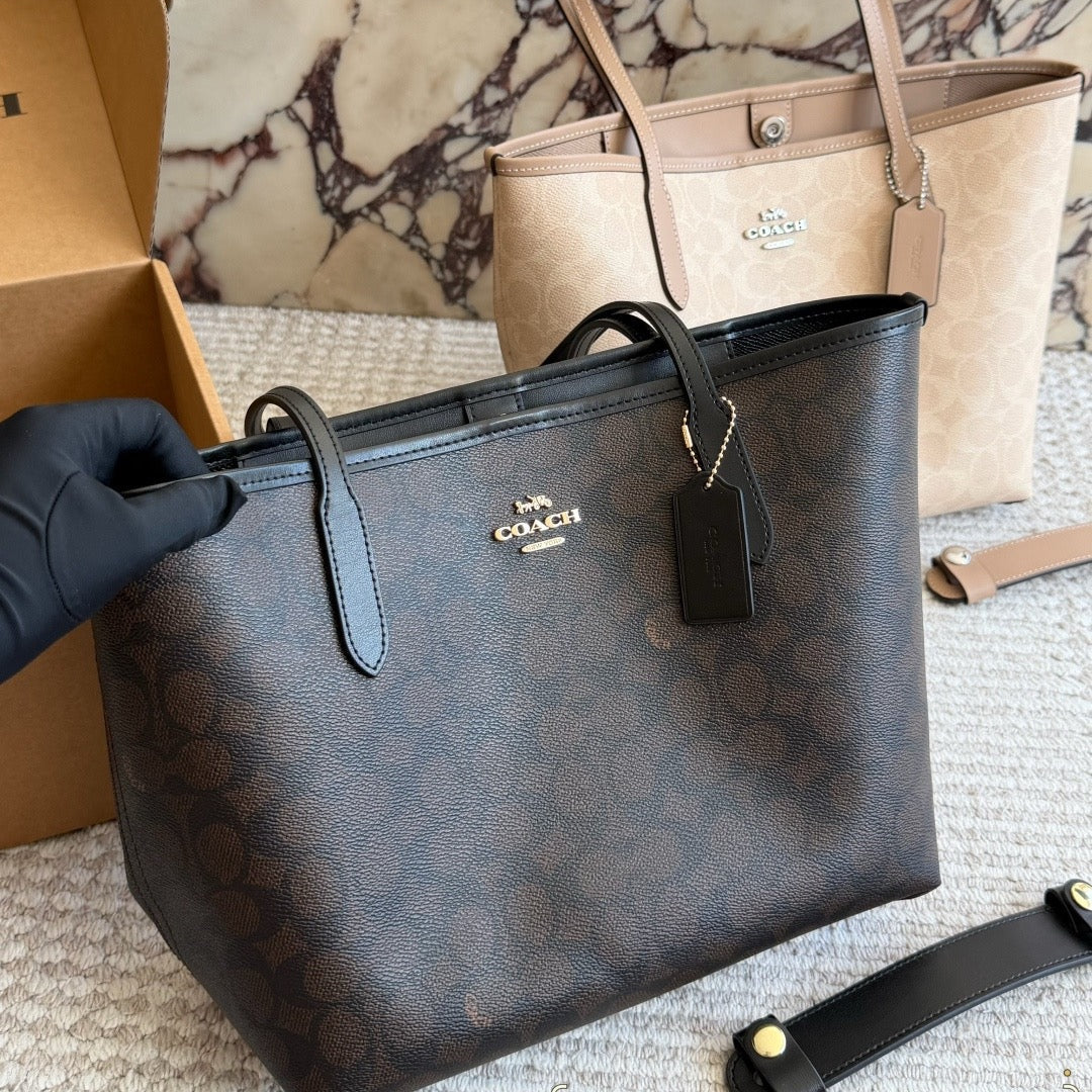 LARGE CITY TOTE - DARK BROWN