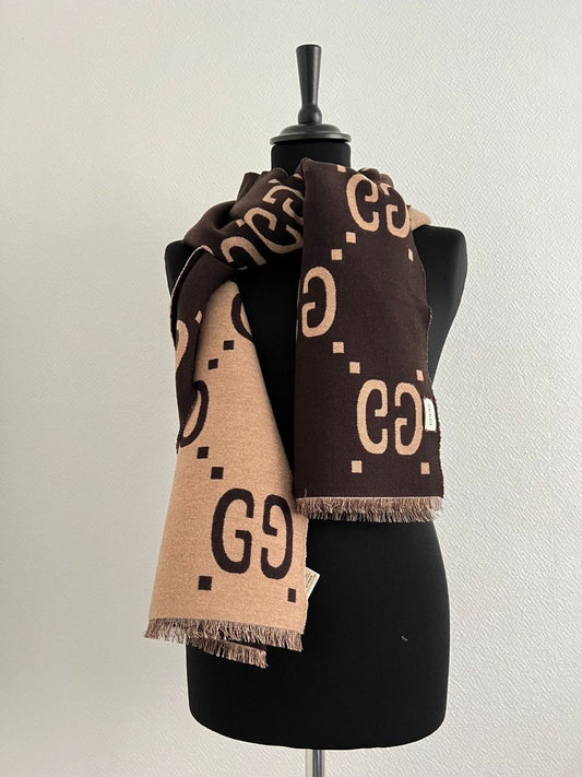 GG DOUBLE SIDED SCARF - DARK BROWN