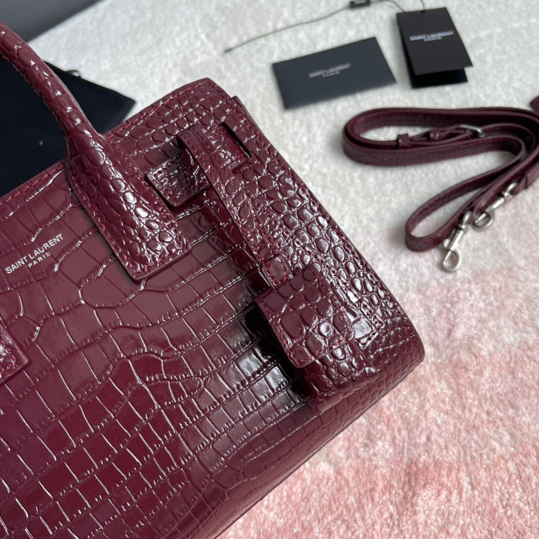 SAC DE JOUR CROC-EMBOSSED BAG – BURGUNDY