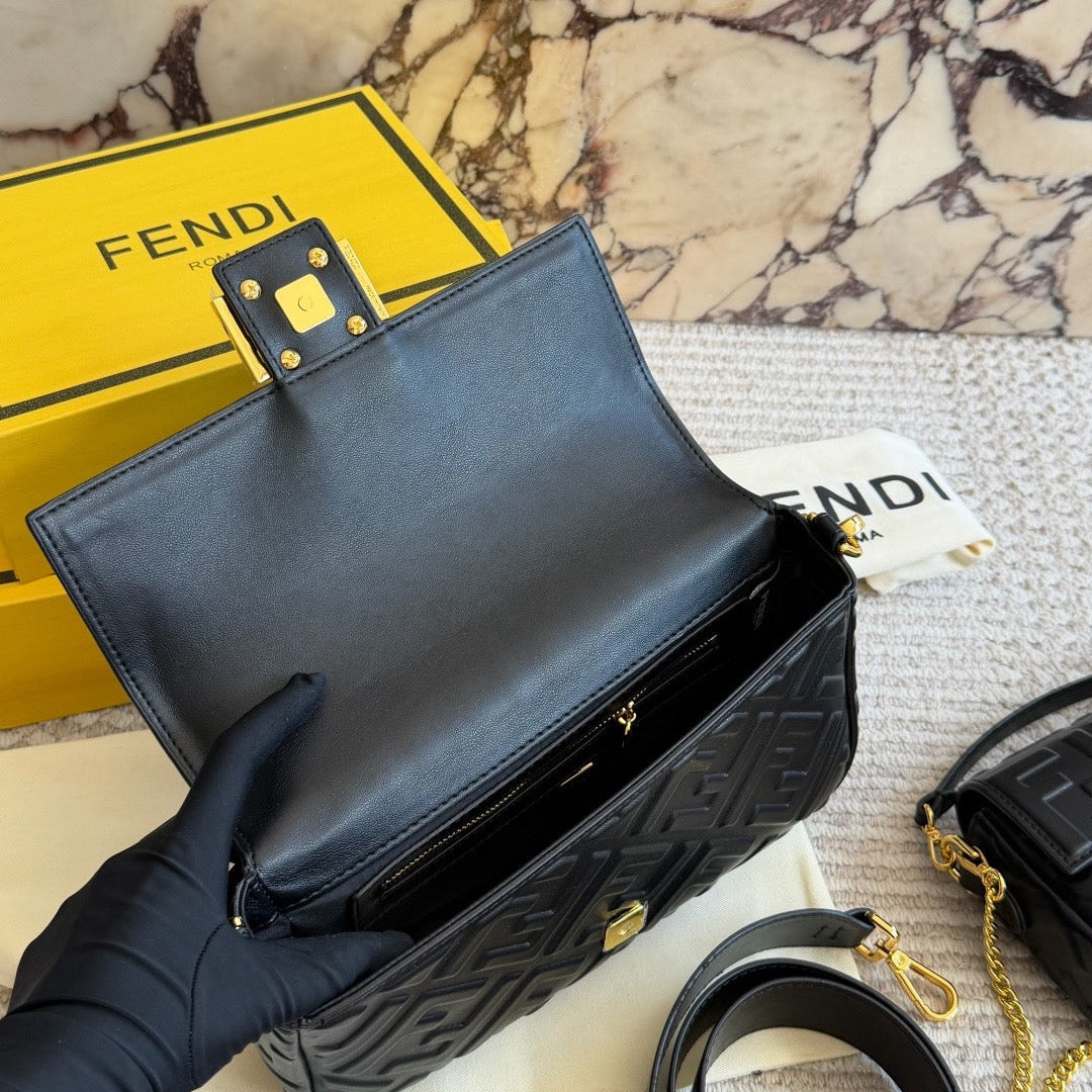 MINI EMBOSSED BAGUETTE BAG – BLACK