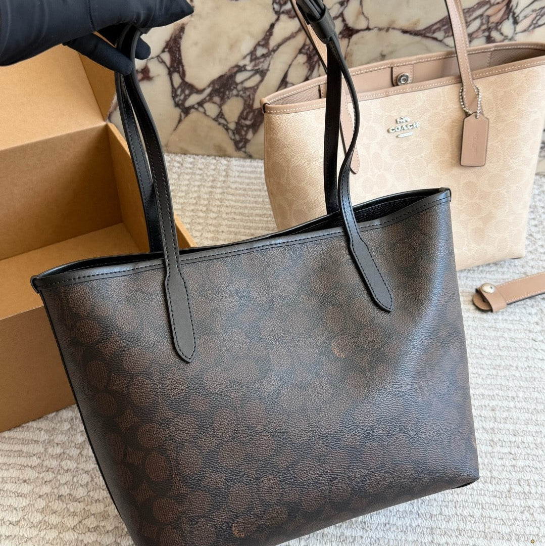 LARGE CITY TOTE - DARK BROWN