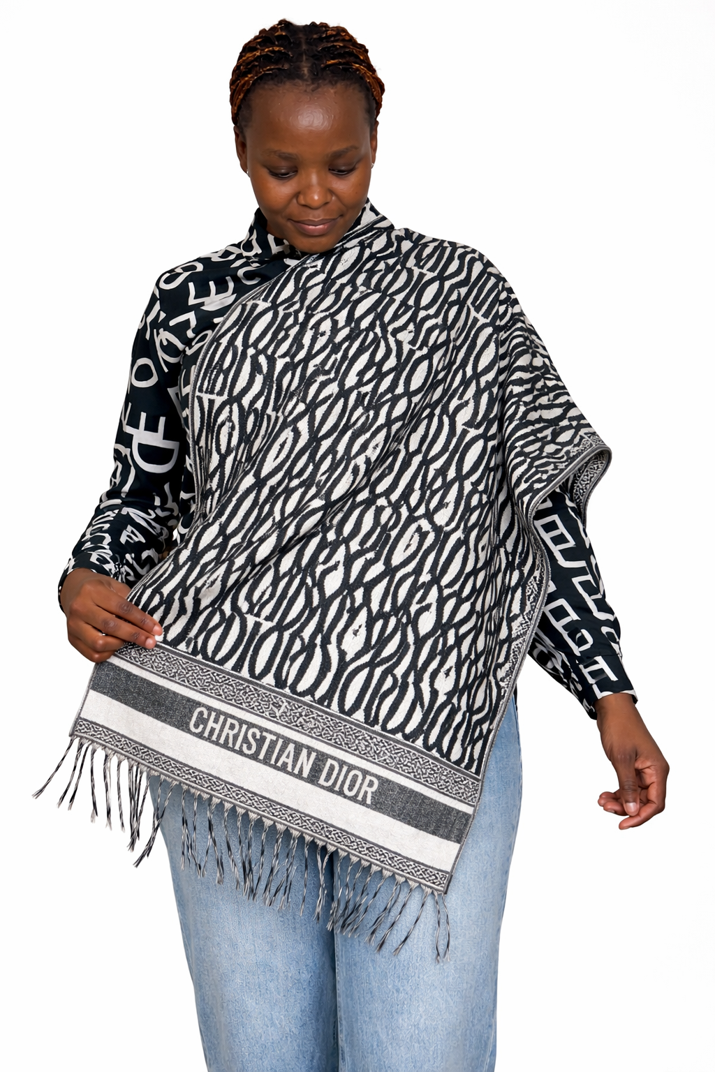 CD DOUBLE SIDED SCARF -   BLACK AND WHITE