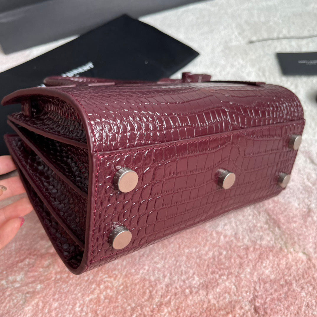 SAC DE JOUR CROC-EMBOSSED BAG – BURGUNDY