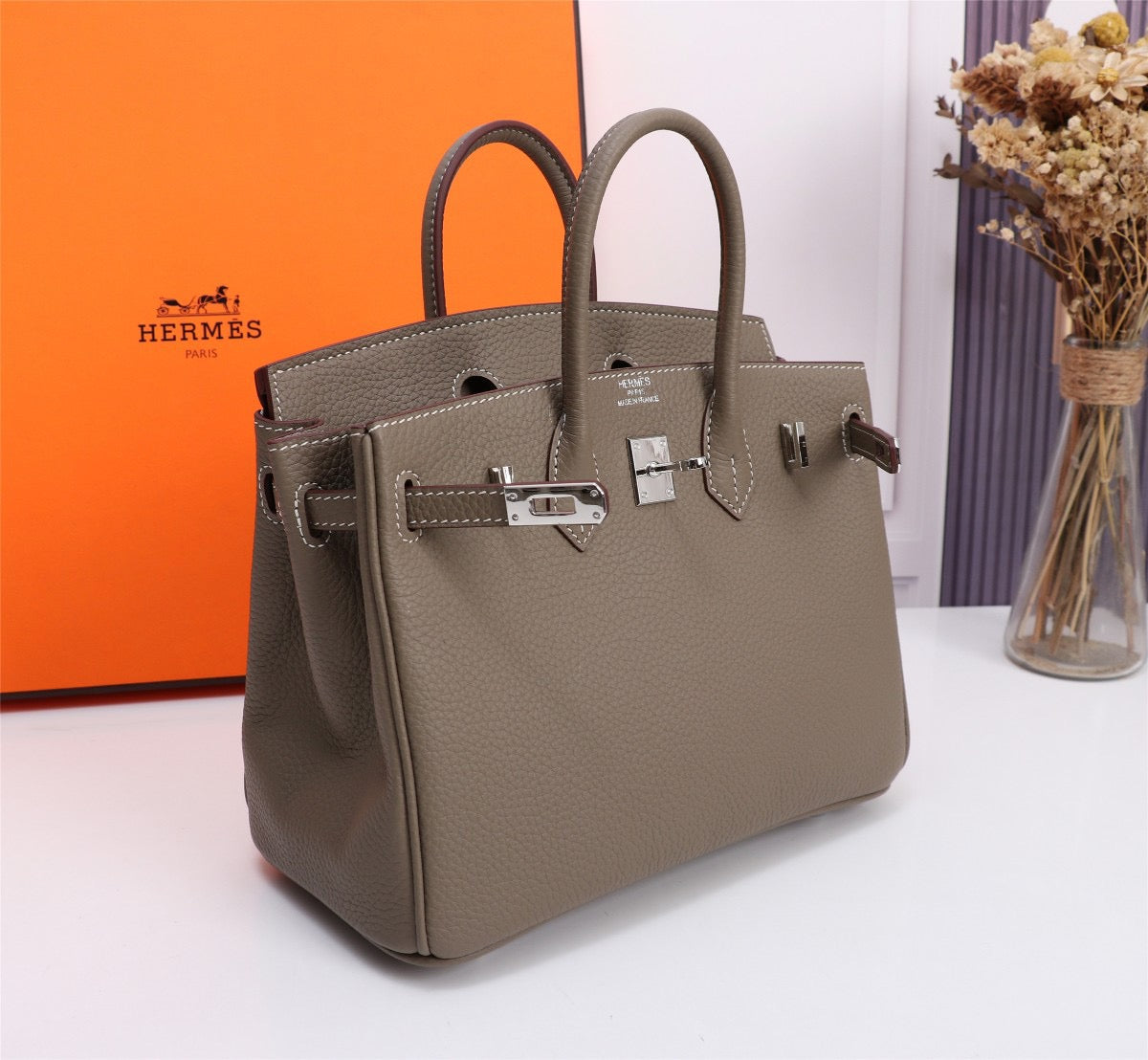 BIRKIN 30 – ÉTOUPE WITH PALLADIUM HARDWARE