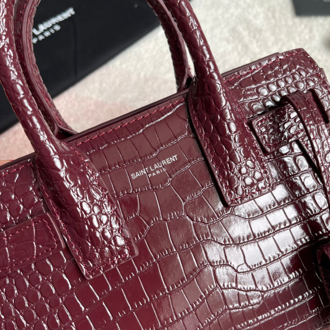 SAC DE JOUR CROC-EMBOSSED BAG – BURGUNDY