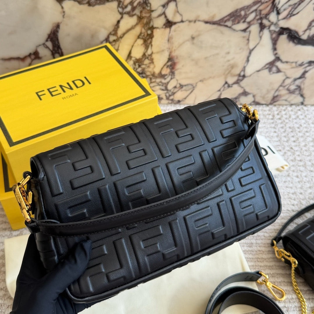 MINI EMBOSSED BAGUETTE BAG – BLACK