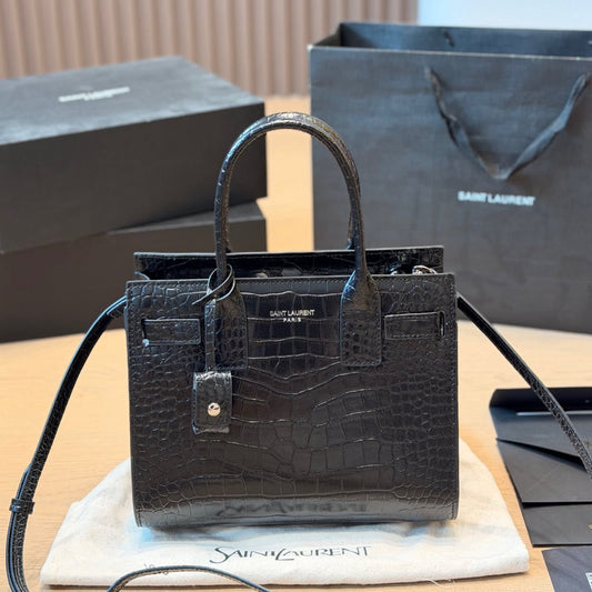 SAC DE JOUR CROC-EMBOSSED BAG – BLACK