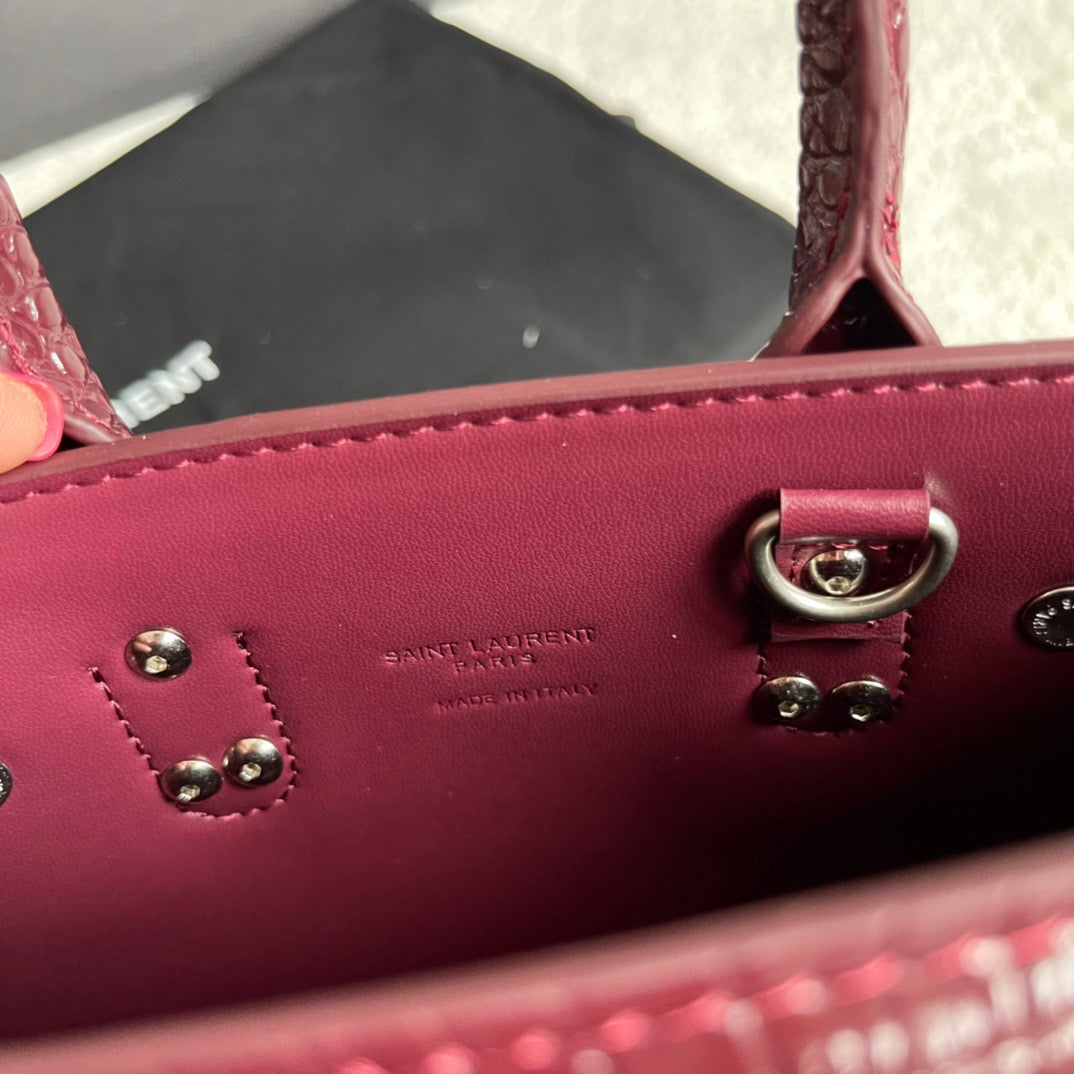 SAC DE JOUR CROC-EMBOSSED BAG – BURGUNDY