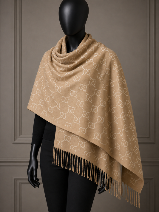 GG DOUBLE SIDED SCARF - LIGHT BROWN