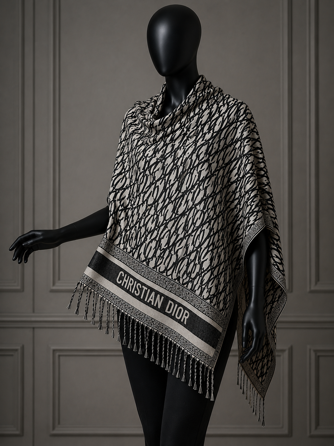 CD DOUBLE SIDED SCARF -   BLACK AND WHITE