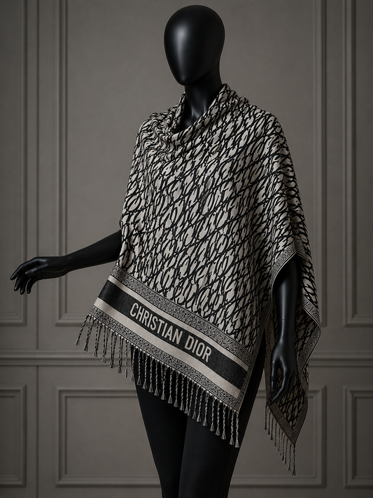 CD DOUBLE SIDED SCARF -   BLACK AND WHITE