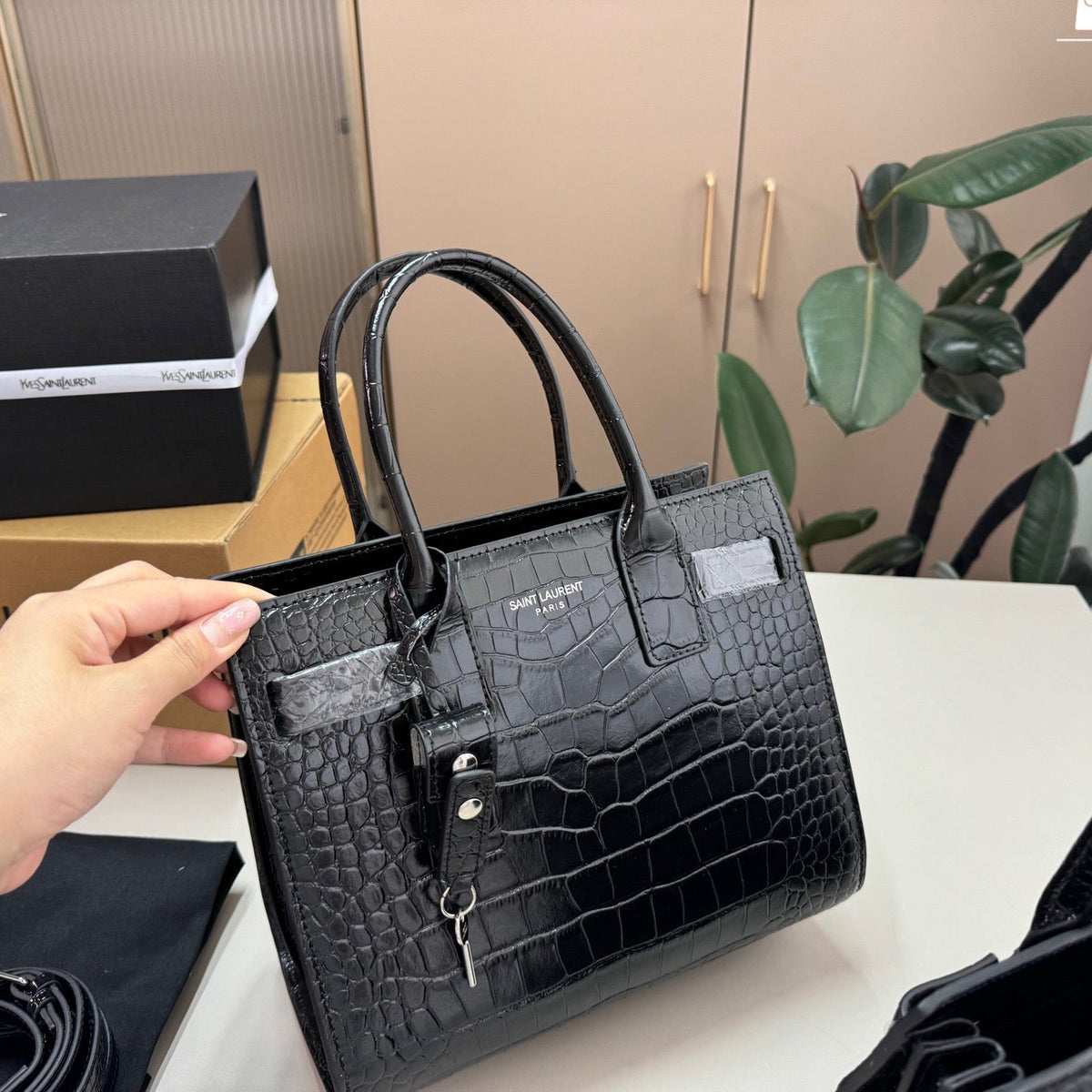 SAC DE JOUR CROC-EMBOSSED BAG – BLACK