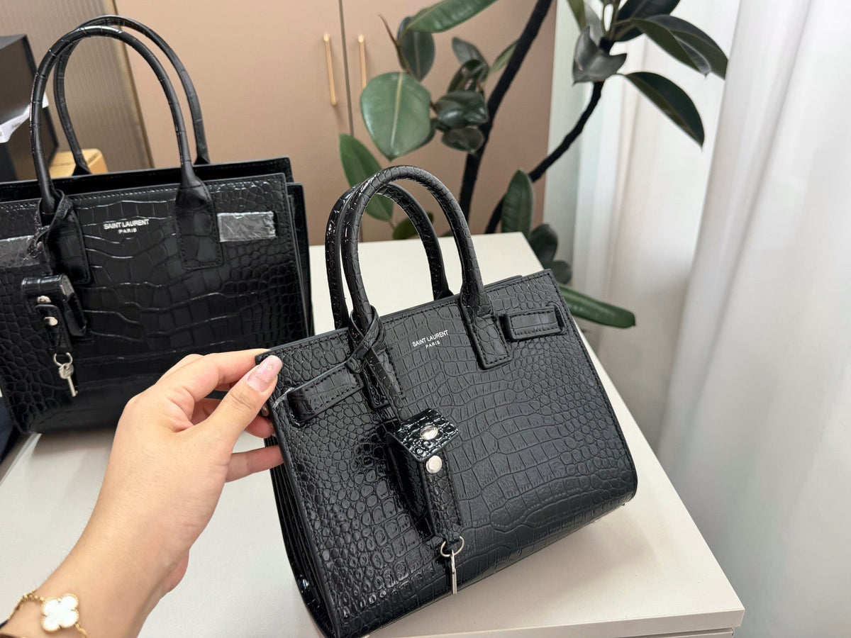 SAC DE JOUR CROC-EMBOSSED BAG – BLACK