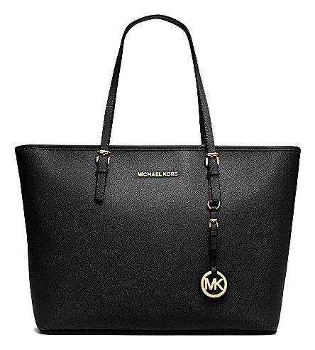 LARGE SAFFIANO LEATHER TOTE BAG - BLACK