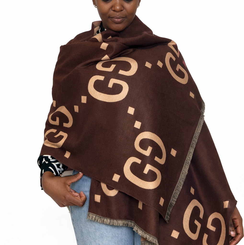 GG DOUBLE SIDED SCARF - DARK BROWN