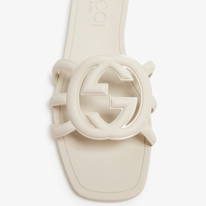INTERLOCKING G RUBBER SLIDE SANDALS - CREAM WHITE