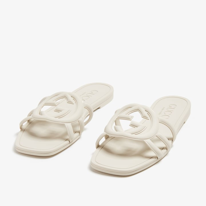 INTERLOCKING G RUBBER SLIDE SANDALS - CREAM WHITE