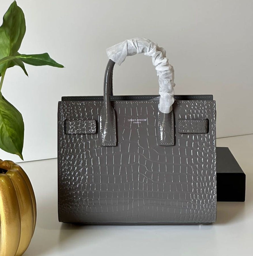 SAC DE JOUR CROC-EMBOSSED BAG – GREY