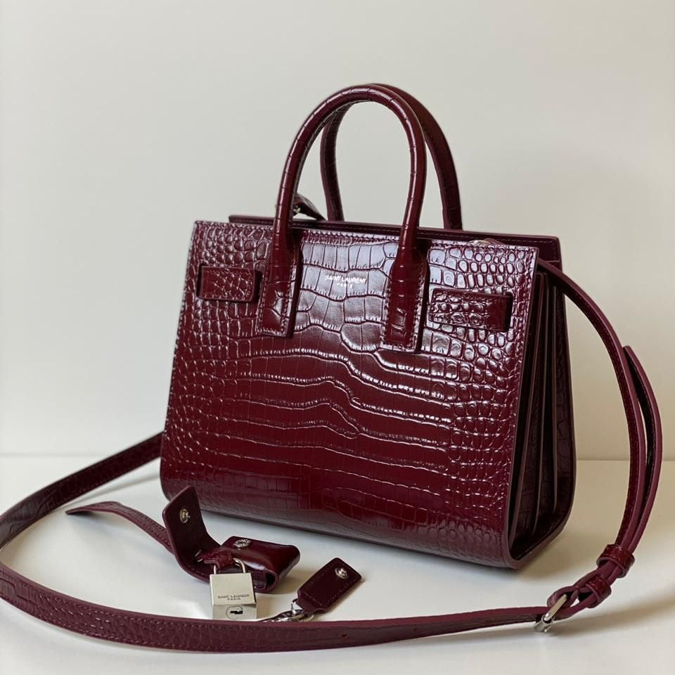 SAC DE JOUR CROC-EMBOSSED BAG – BURGUNDY